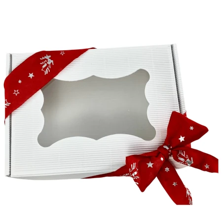 Pudełko na ciastka z okienkiem 25x15x5 cm białe z prążkowanej tektury