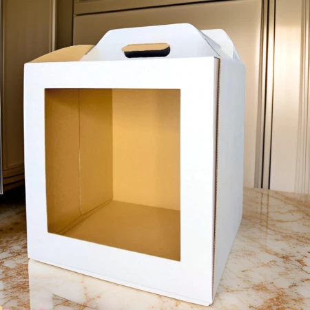 Pudełko na tort z okienkiem 22×22×25 cm białe + instrukcja GRATIS