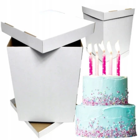 Pudełko na tort piętrowy 26x26x40/30 cm białe