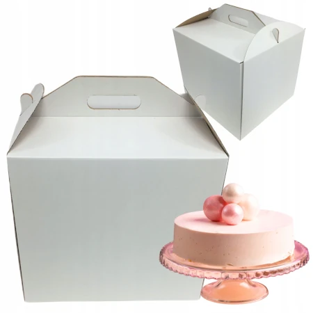 Pudełko na tort z rączką 24x24x25 cm białe