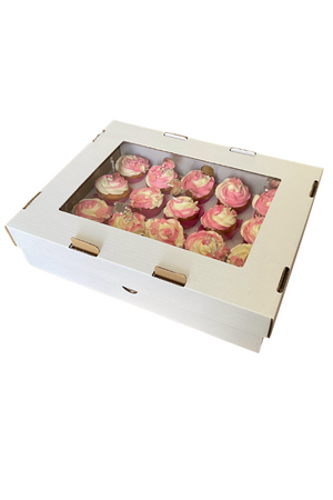 Tacka, pudełko na ciasto, desery, pączki 43x32x10 cm z okienkiem białe