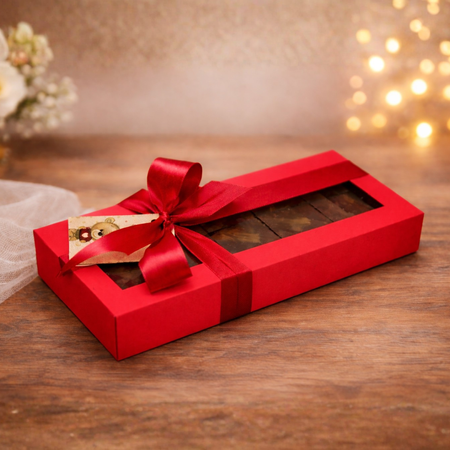 Opakowanie na czekoladę dubajską z okienkiem Pudełko na pierniki 24x11x2,5 cm czerwone