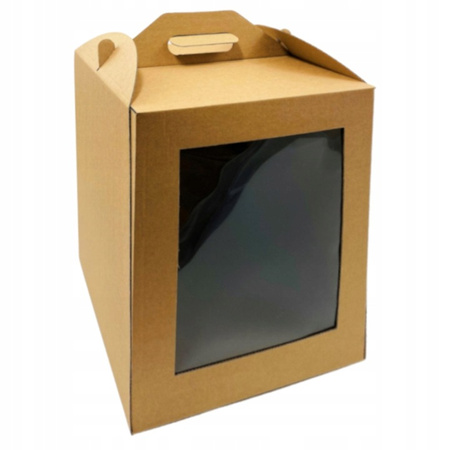 Pudełko na tort z okienkiem 28x28x32 cm brązowe KRAFT z Instrukcją obsługi tortu