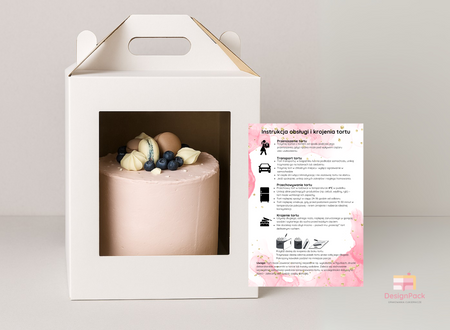 Pudełko na tort z okienkiem 24x24x32 cm białe z Instrukcją obsługi tortu