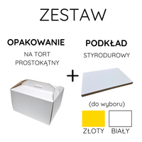 Zestaw Pudełko na tort 42x32x25 cm białe z  podkładem pod tort styrodurowy 30x40 cm