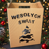 Opakowanie prezentowe kuferek 27x15x32 cm Eco prążkowane z napisem wesołych świąt i choinką
