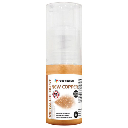 Metaliczny Miedziany Barwnik spożywczy pudrowy Metalic Dust New Copper puder suchy spray food colours 5g