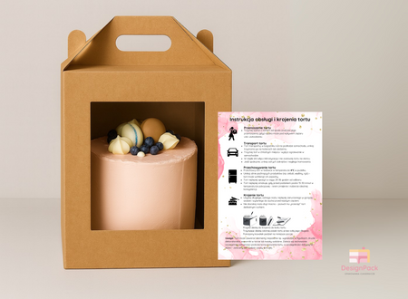 Pudełko na tort z okienkiem 28x28x32 cm brązowe KRAFT z Instrukcją obsługi tortu