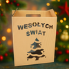 Opakowanie prezentowe kuferek 27x15x32 cm Eco prążkowane z napisem wesołych świąt i choinką