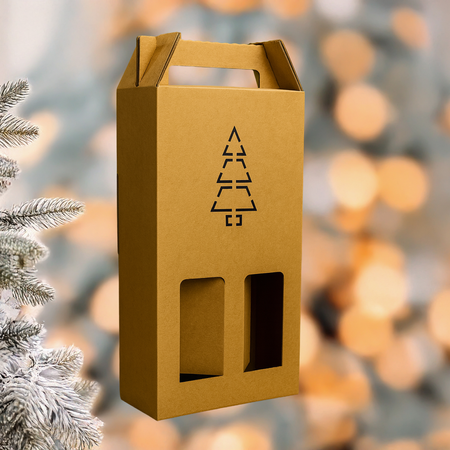Opakowanie na 2 wina z motywem świąteczej choinki geometrycznej 180x85x320 mm kraft