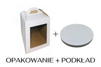 Zestaw opakowanie na tort 22x22x25 z okienkiem + podkład styrodurowy 22 cm