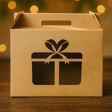 Opakowanie kuferek prezentowy 35x15x25 cm kraft z wyciętym motywem świątecznym (prezent)