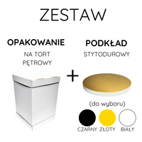 Zestaw opakowanie na tort 34x34x45 + podkład styrodurowy 34 cm