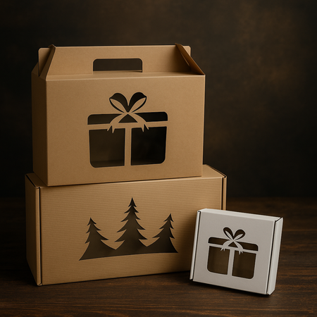 Opakowanie prezentowe kuferek 27x15x32 cm Eco prążkowane z napisem wesołych świąt i choinką