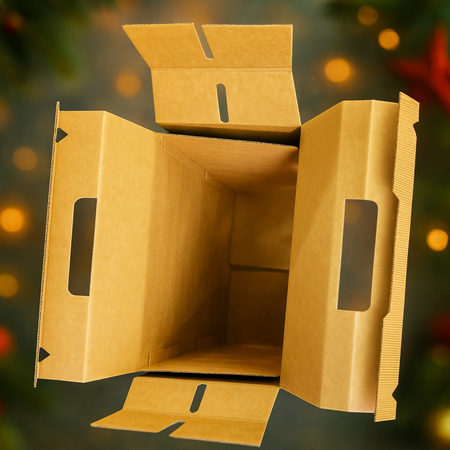 Opakowanie prezentowe kuferek 27x15x32 cm Eco prążkowane z napisem wesołych świąt i choinką