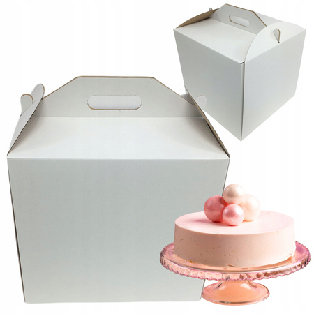 50 x Pudełko na tort z rączką 30x30x28 cm białe