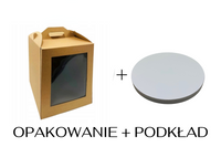 Zestaw opakowanie na tort 30x30x32 z okienkiem kraft + podkład styrodurowy 30 cm