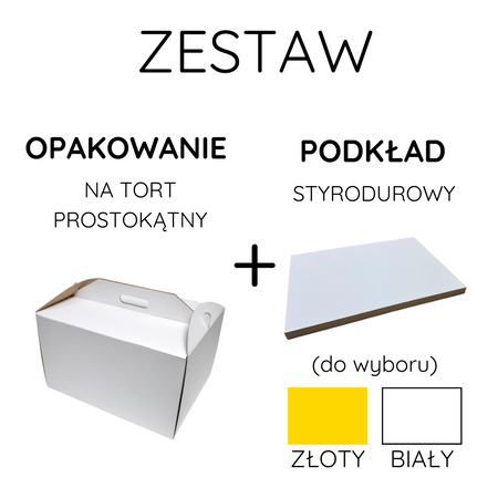 Zestaw Pudełko na tort 42x32x25 cm białe z  podkładem pod tort styrodurowy 30x40 cm