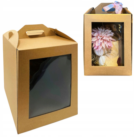 Pudełko na tort z okienkiem 28x28x32 cm brązowe KRAFT z Instrukcją obsługi tortu