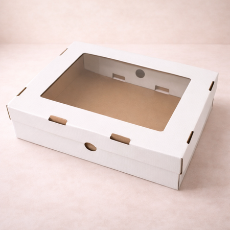 Tacka, pudełko na ciasto, desery, pączki 43x32x10 cm z okienkiem białe