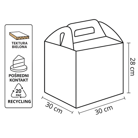 Pudełko na tort z rączką 30x30x28 cm białe