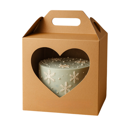 Pudełko na tort z okienkiem w kształcie serca 30x30x28 cm brązowe kraft