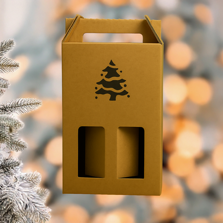 Opakowanie na 2 wina z motywem świątecznej choinki 4-elementowej 180x85x320 mm kraft