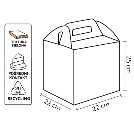 Pudełko na tort z rączką 22x22x25 cm białe