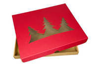 Pudełko świąteczne na ciastka, pierniki z choinkami i okienkiem 27,5x24x3,2 cm czerwone