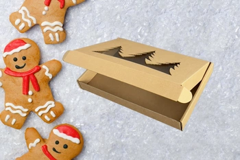 Pudełko na pierniki z choinkami 22x15x2,5 cm brązowe kraft
