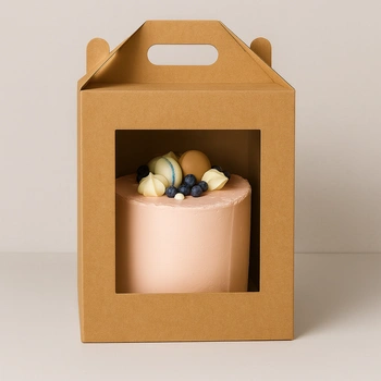 Pudełko na tort z okienkiem 24x24x32 cm brązowe KRAFT z Instrukcją obsługi tortu