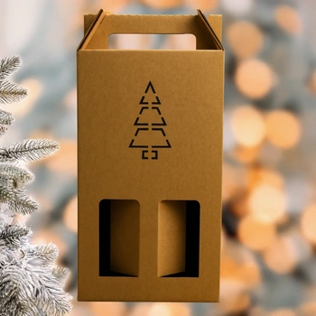 Opakowanie na 2 wina z motywem świąteczej choinki geometrycznej 180x85x320 mm kraft