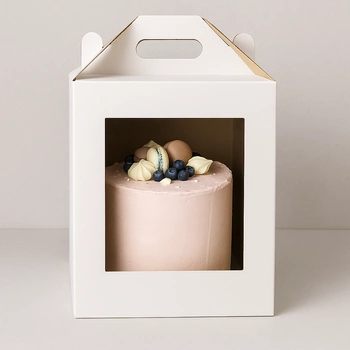 Pudełko na tort z okienkiem 24x24x32 cm białe z Instrukcją obsługi tortu