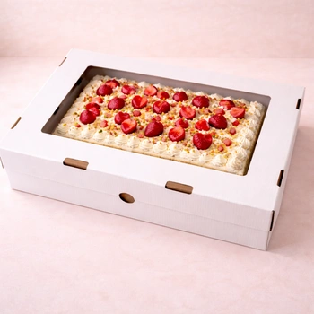 Tacka, pudełko na ciasto, desery, pączki 43x32x10 cm z okienkiem białe