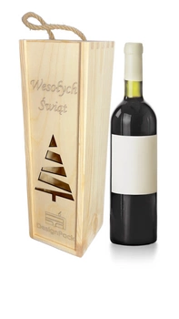 Skrzynka na wino drewniana z choinką i personalizacją
