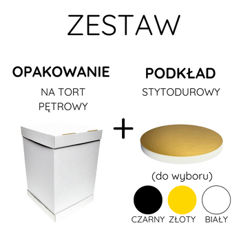 Zestaw opakowanie na tort 26x26x40/30 cm + podkład styrodurowy 26 cm